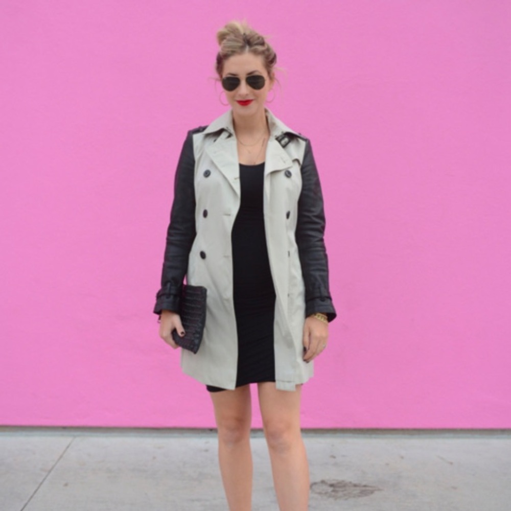 Burberry London Leather Sleeve Gabardine Trench Coat - EUC - runs small!